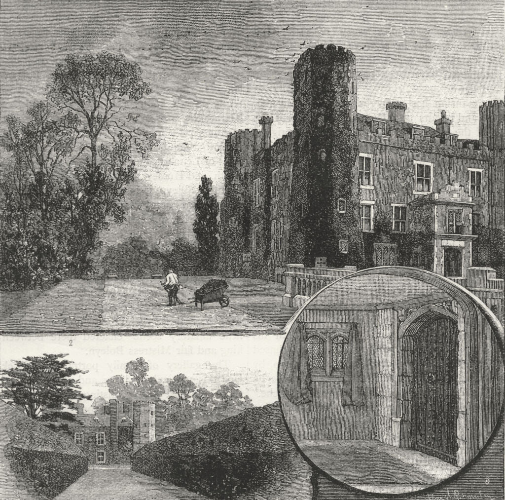 WEST WICKHAM.Wickham Court.Garden front; Anne Boleyn's walk; Entrance Porch 1888